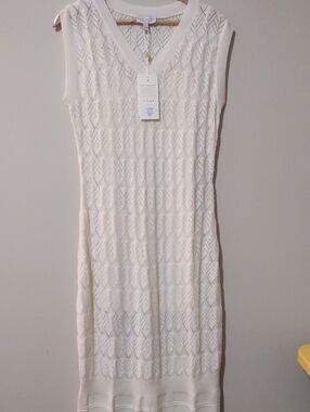 NWT Super Natural by Secret Mission Crochet Knit Midi Dress Creme M $375